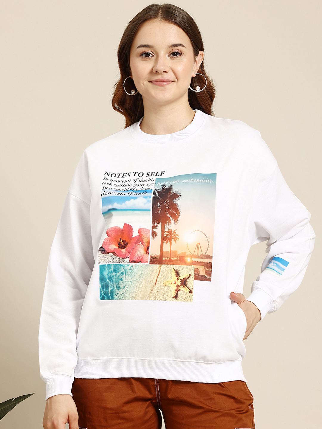 

Mast & Harbour Graphic Printed Pullover Sweatshirt, White