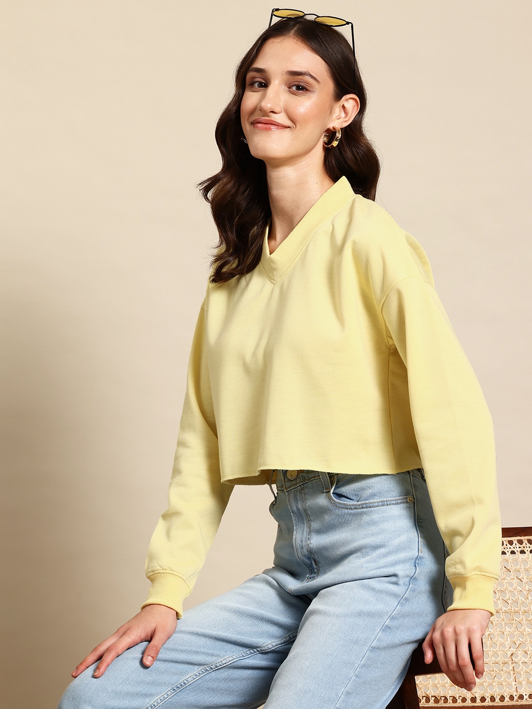 

Mast & Harbour Cropped Boxy Sweatshirt, Yellow