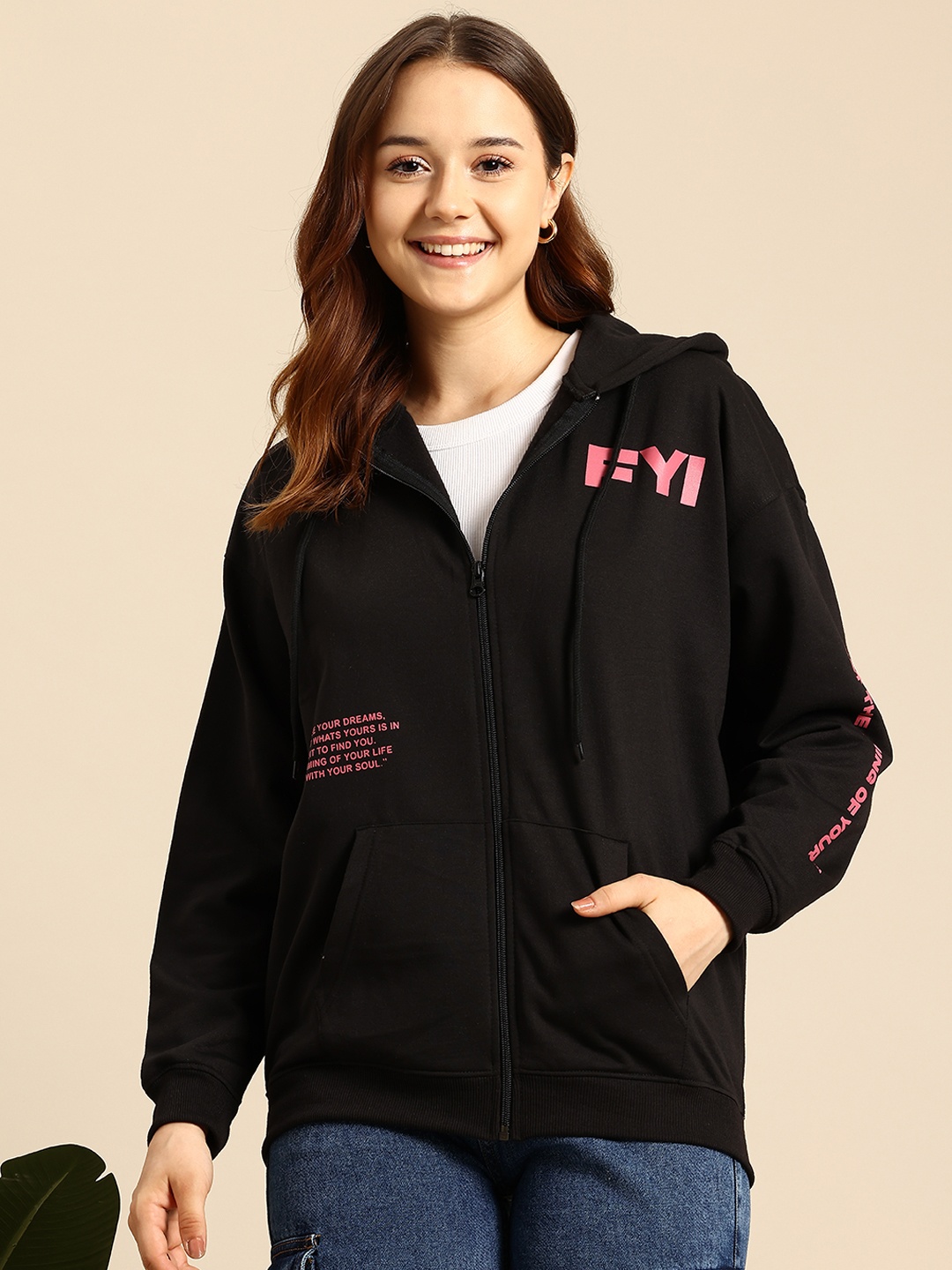 

Mast & Harbour Printed Hooded Sweatshirt, Black