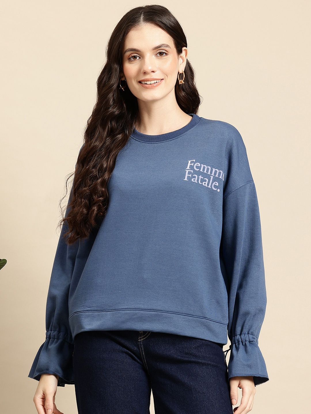 

Mast & Harbour Drop-Shoulder Poet Sleeves Sweatshirt, Blue