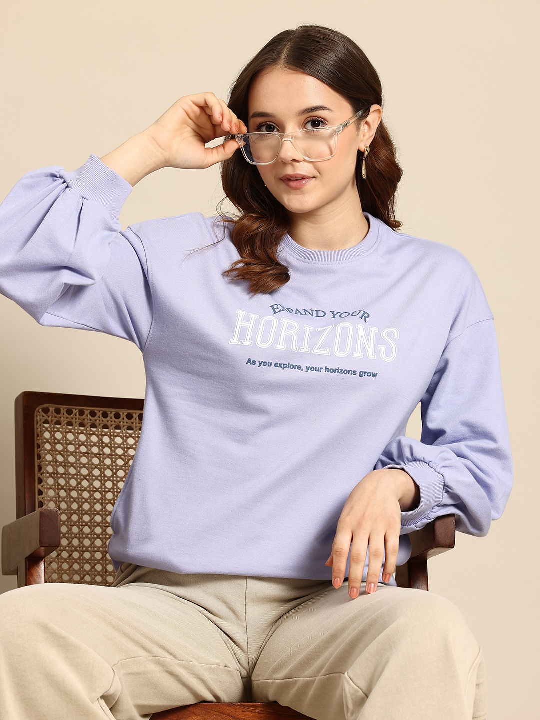 

Mast & Harbour Printed Drop-Shoulder Sweatshirt, Lavender