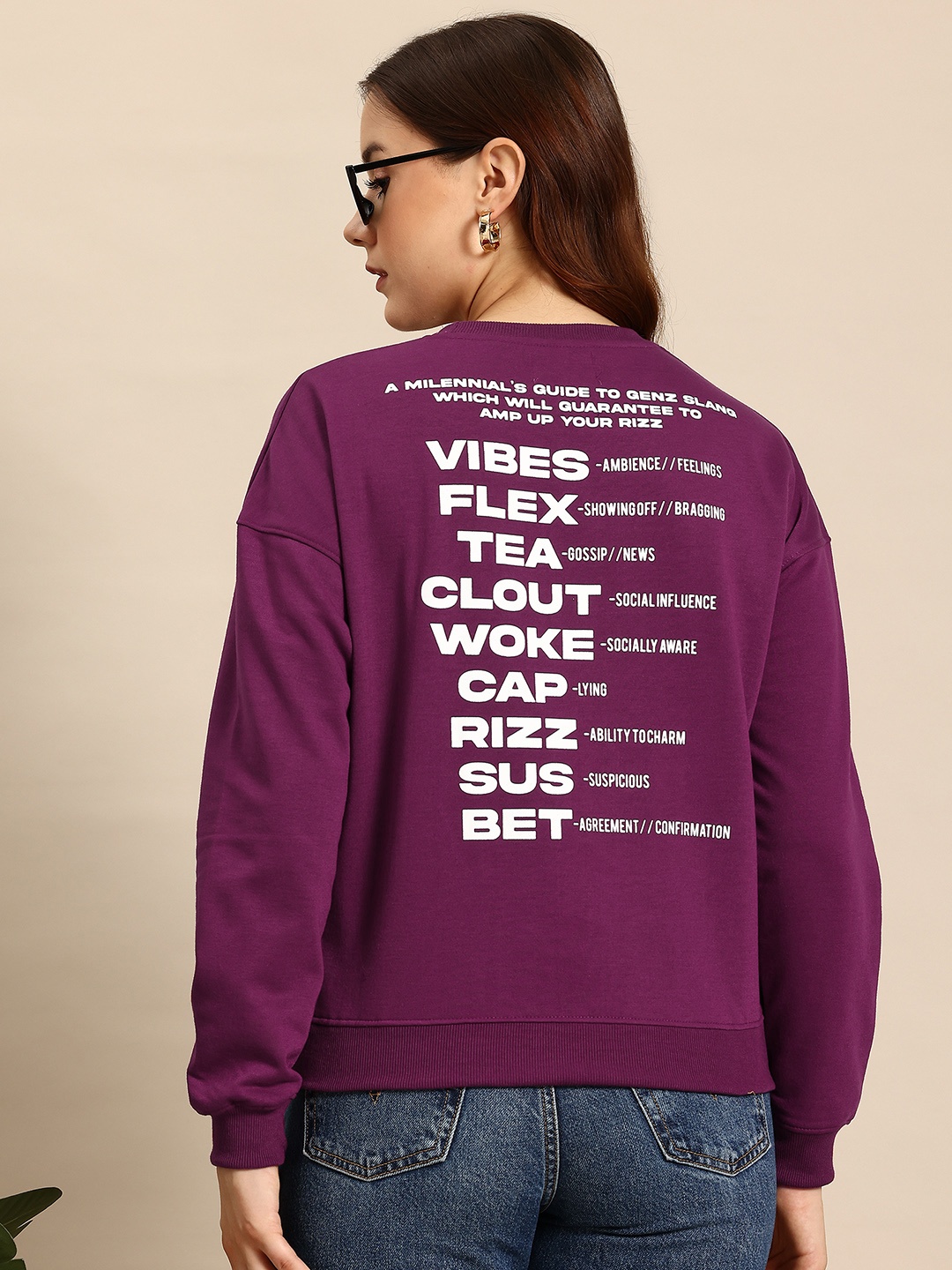 

Mast & Harbour Women Printed Sweatshirt, Purple