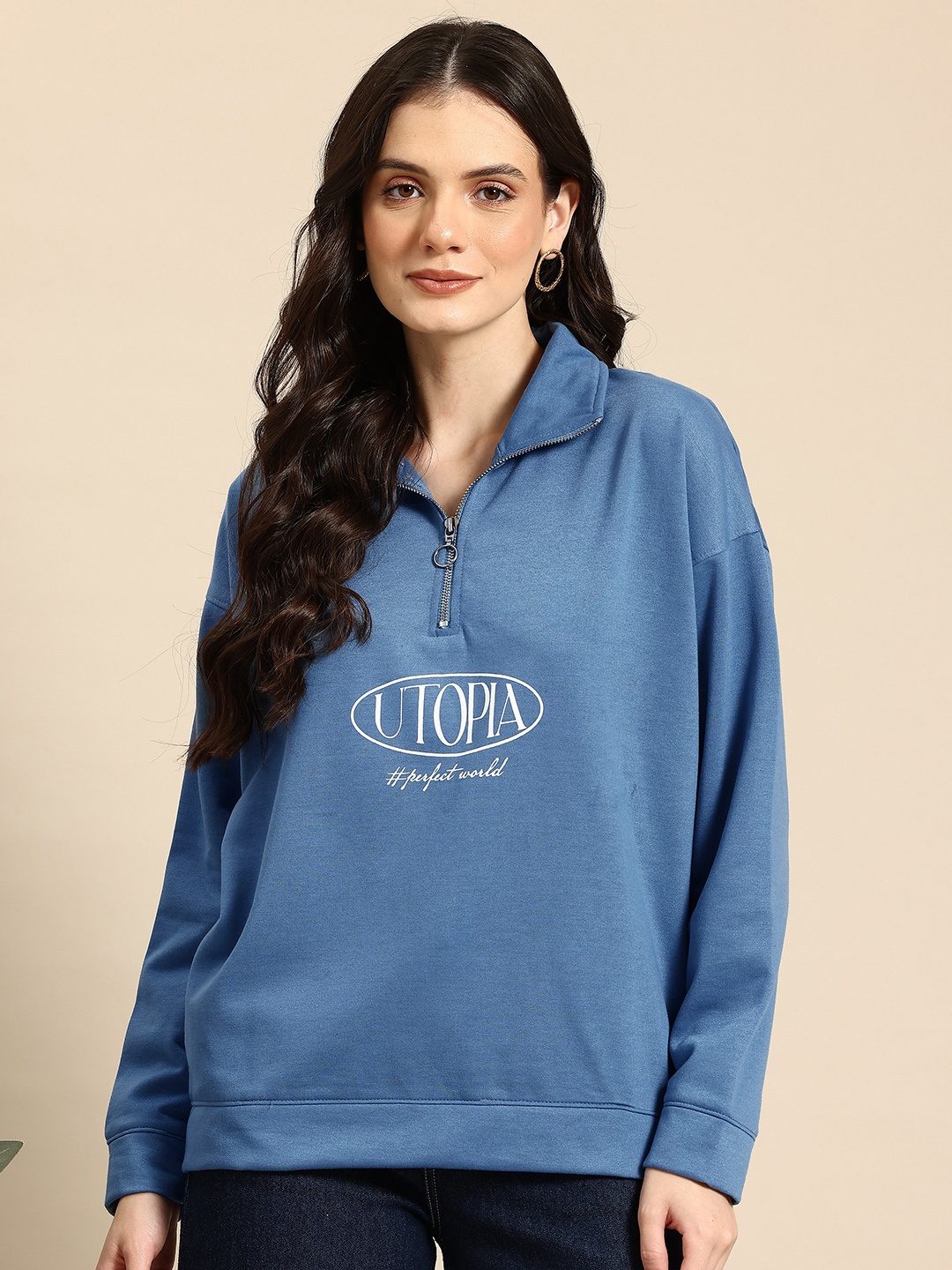 

Mast & Harbour Mock Collar Longline Sweatshirt, Teal