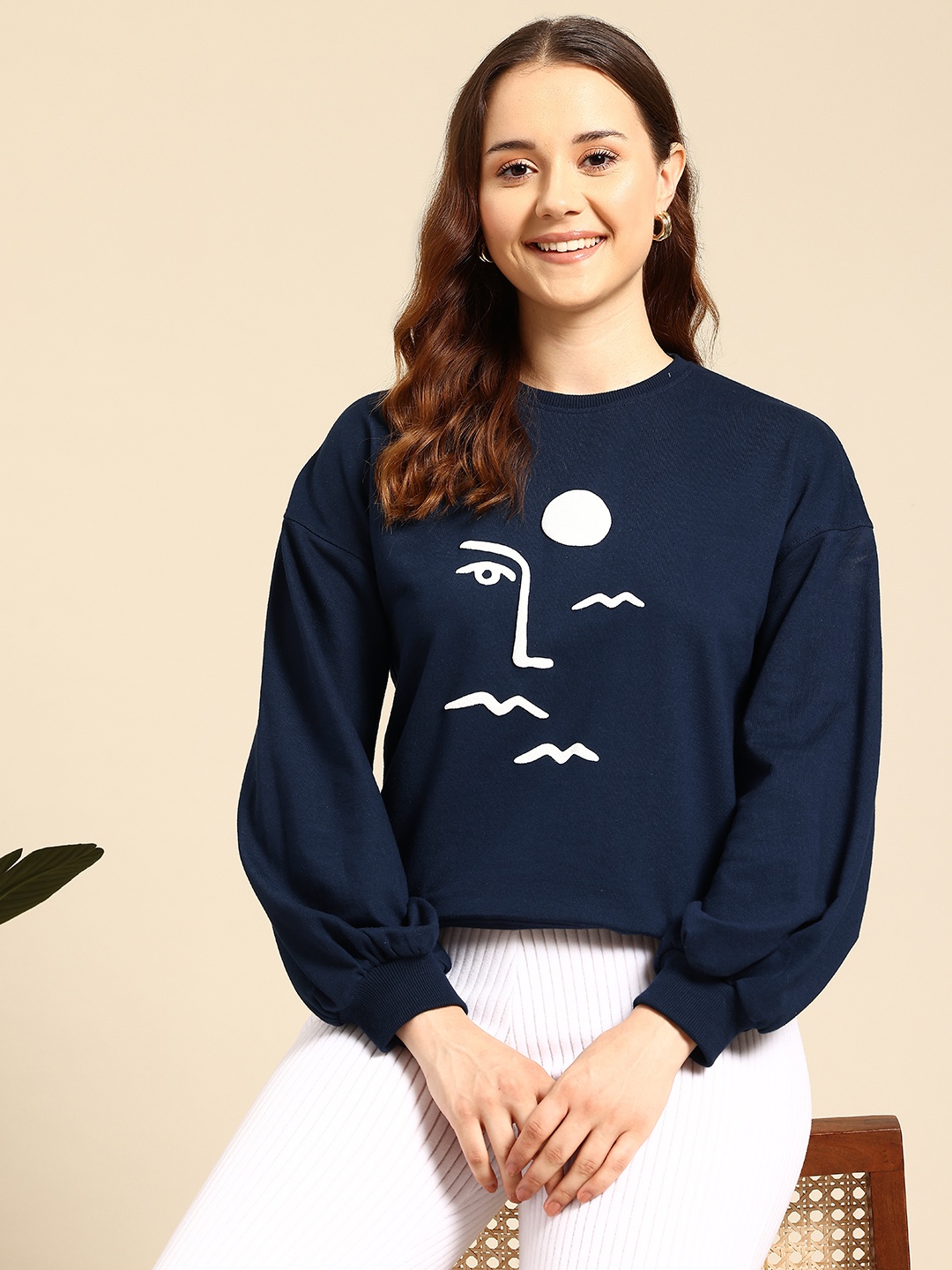 

Mast & Harbour Printed Sweatshirt, Navy blue