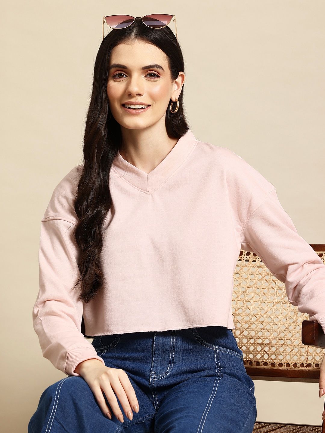 

Mast & Harbour Women Cropped Sweatshirt, Pink