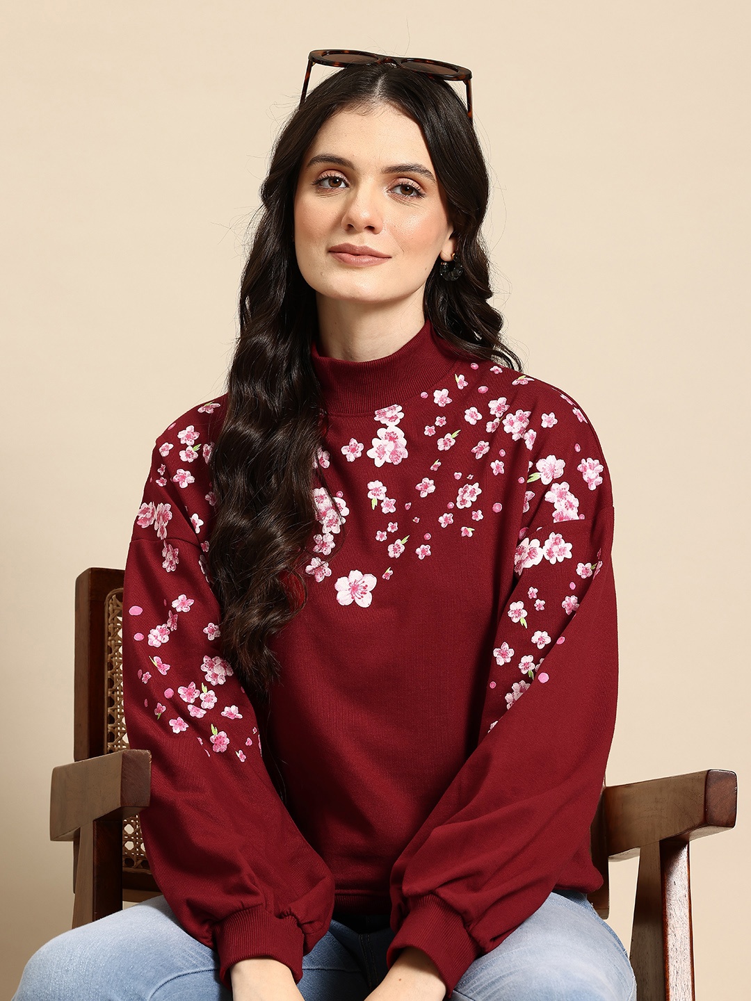 

Mast & Harbour Floral Printed Sweatshirt, Maroon