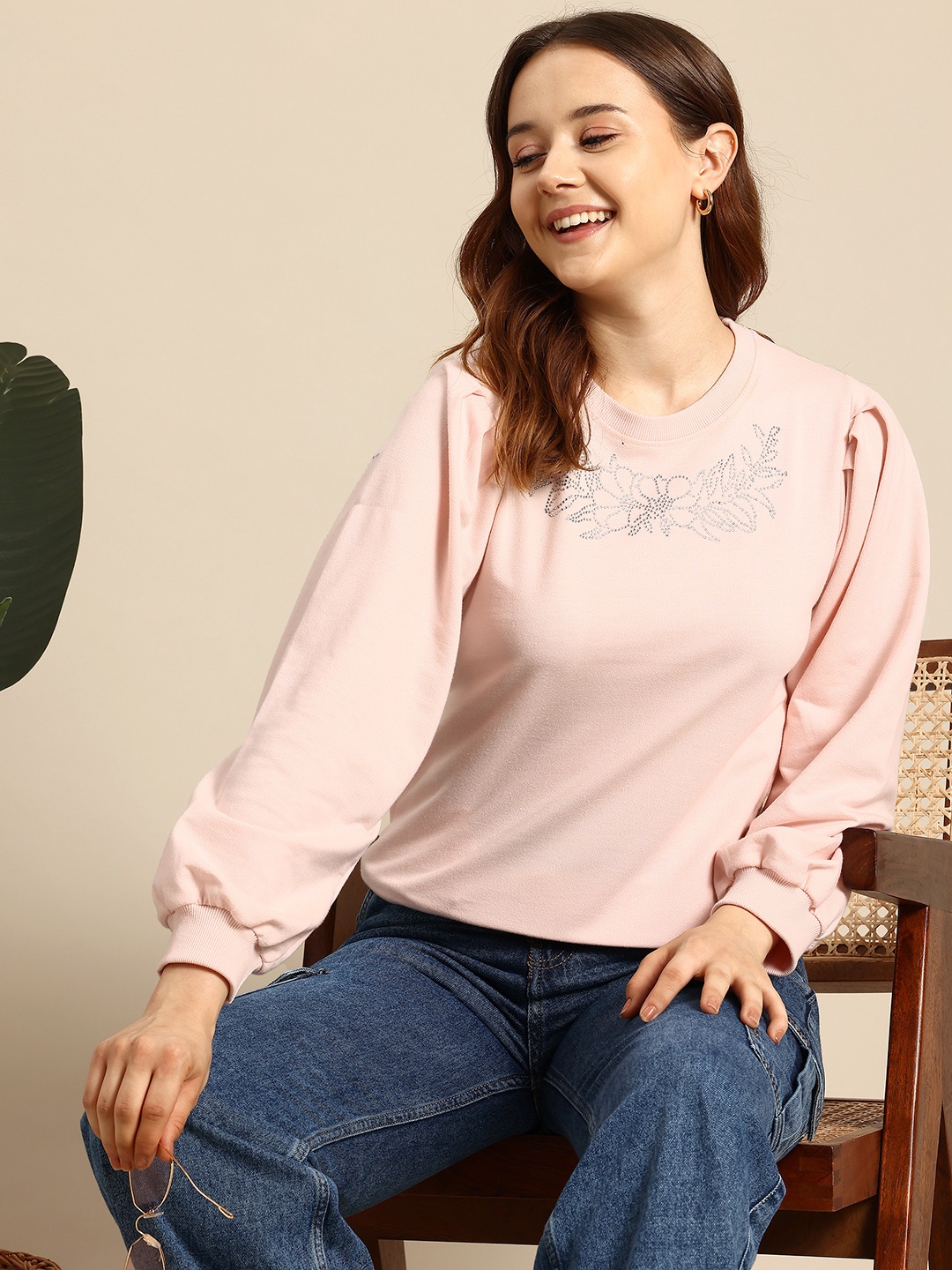 

Mast & Harbour Floral Embellished Sweatshirt, Pink