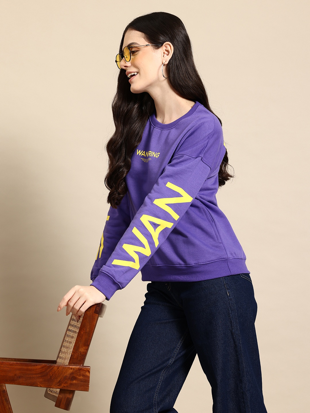 

Mast & Harbour Women Printed Sweatshirt, Purple