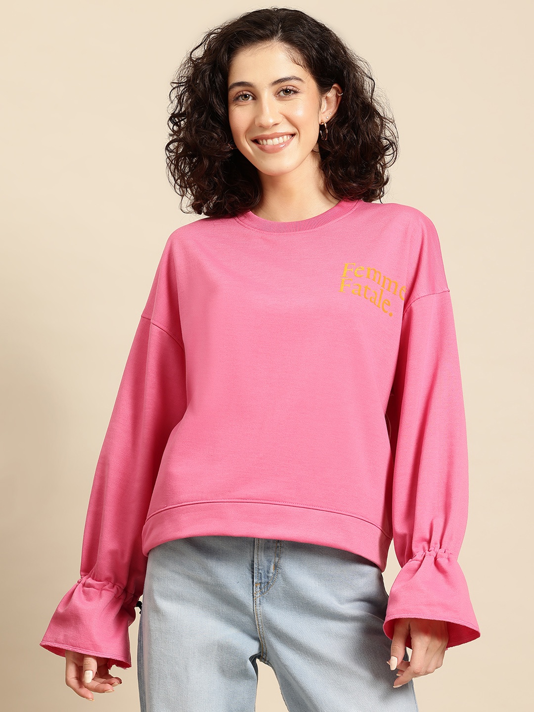 

Mast & Harbour Drop-Shoulder Poet Sleeves Sweatshirt, Pink