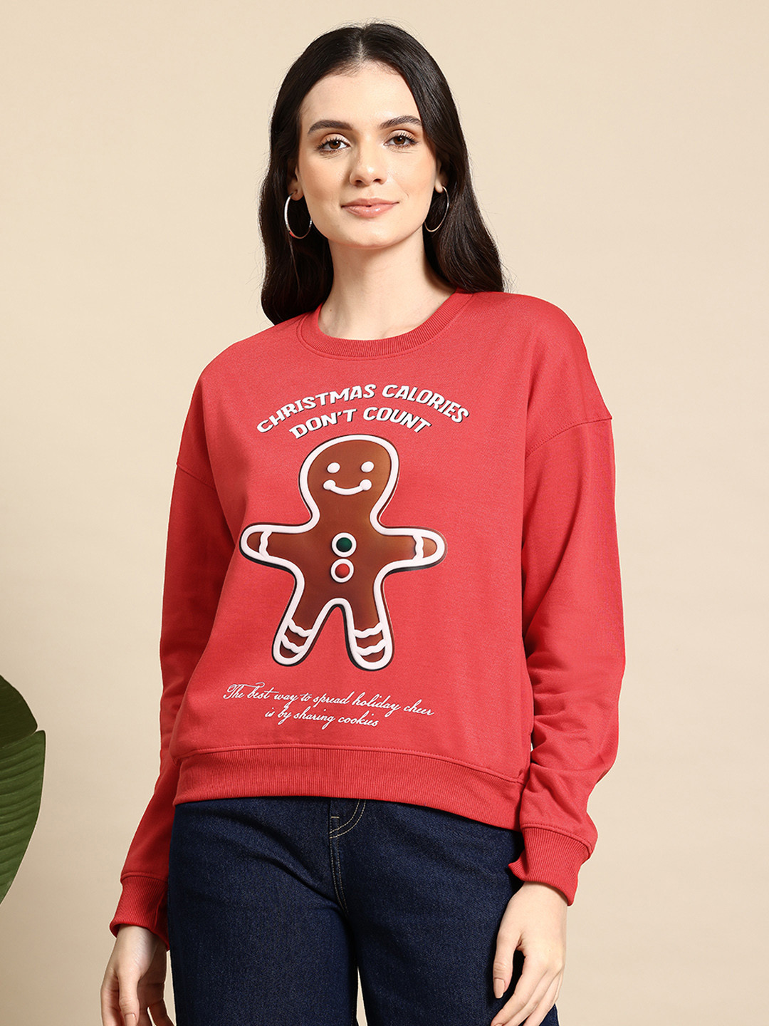 

Mast & Harbour Women Printed Sweatshirt, Red