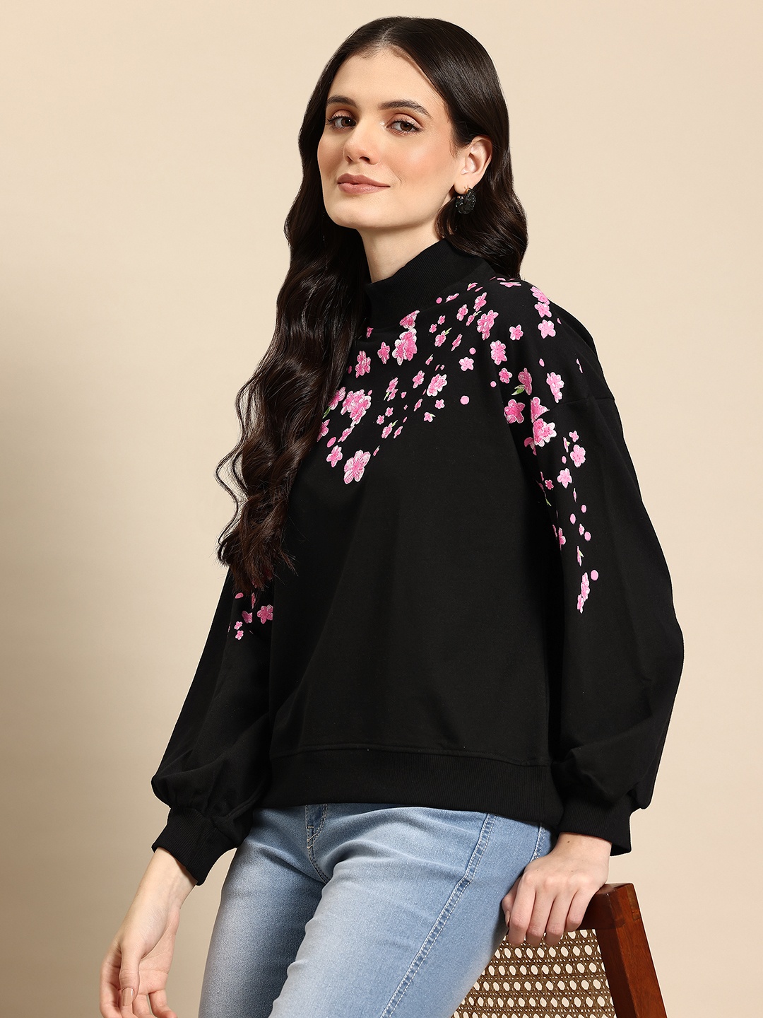 

Mast & Harbour Floral Printed Sweatshirt, Black