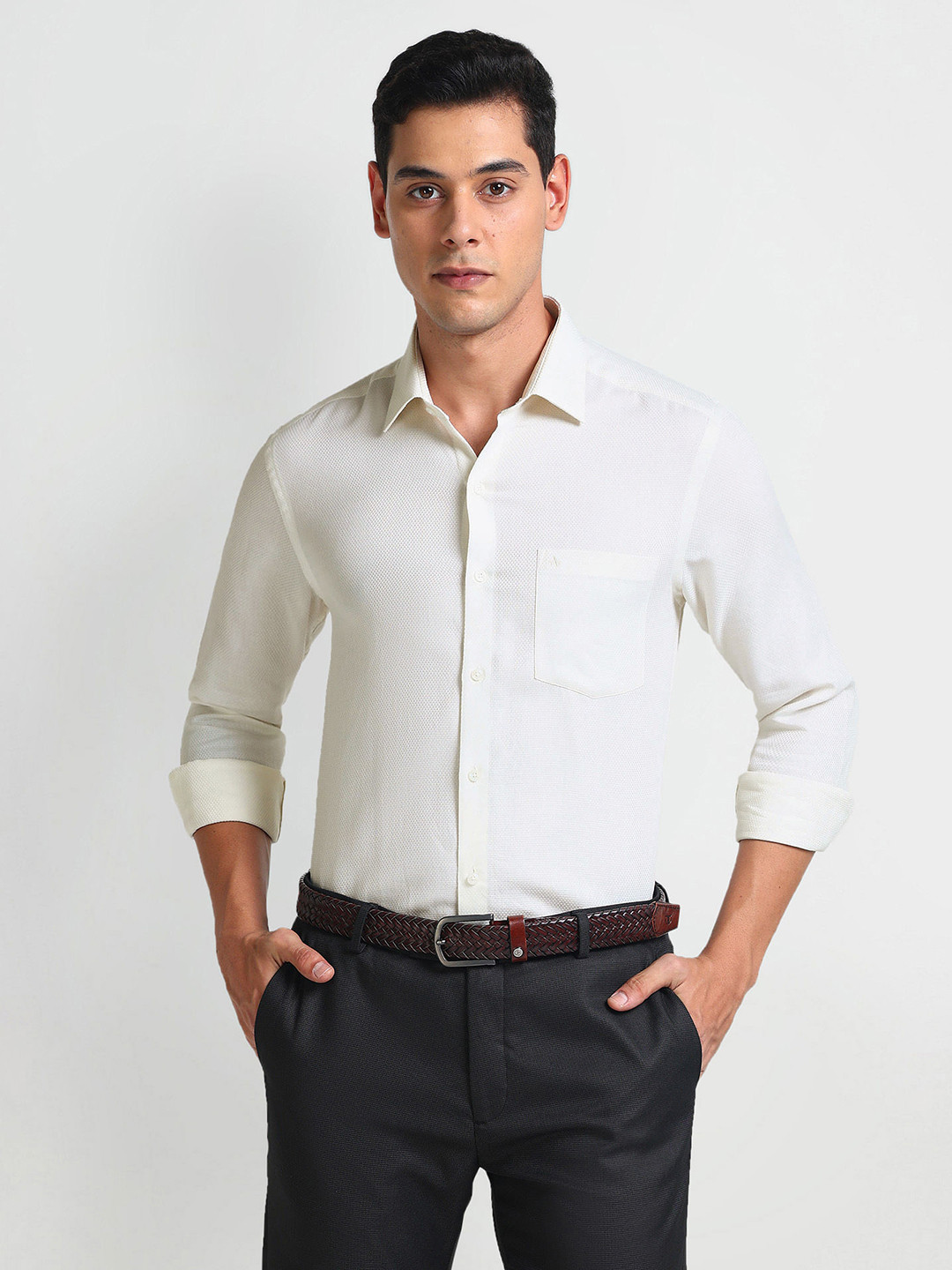 

Arrow Slim Fit Spread Collar Opaque Cotton Formal Shirt, White
