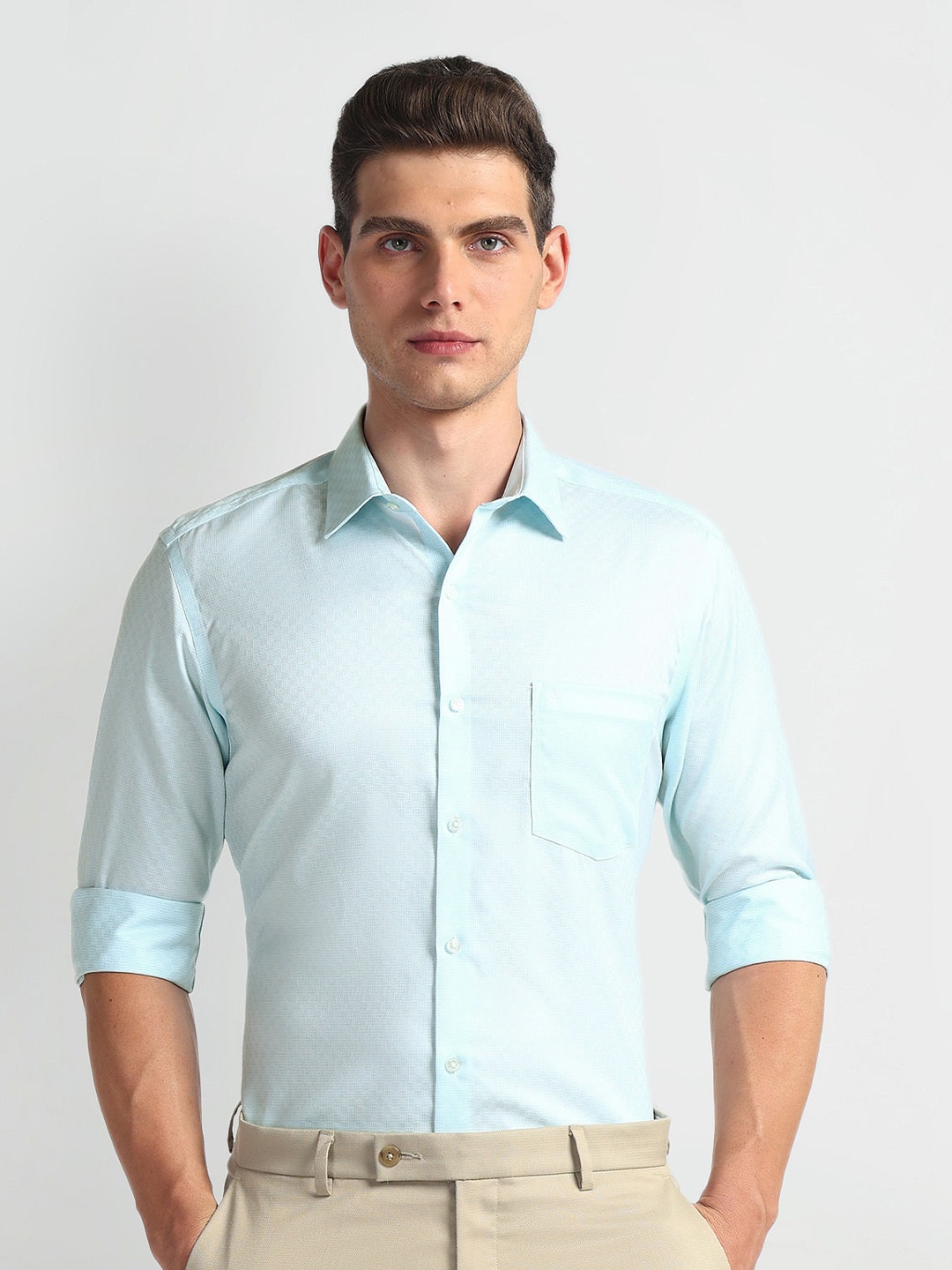 

Arrow Slim Fit Spread Collar Long Sleeves Cotton Autopress Formal Shirt, Green