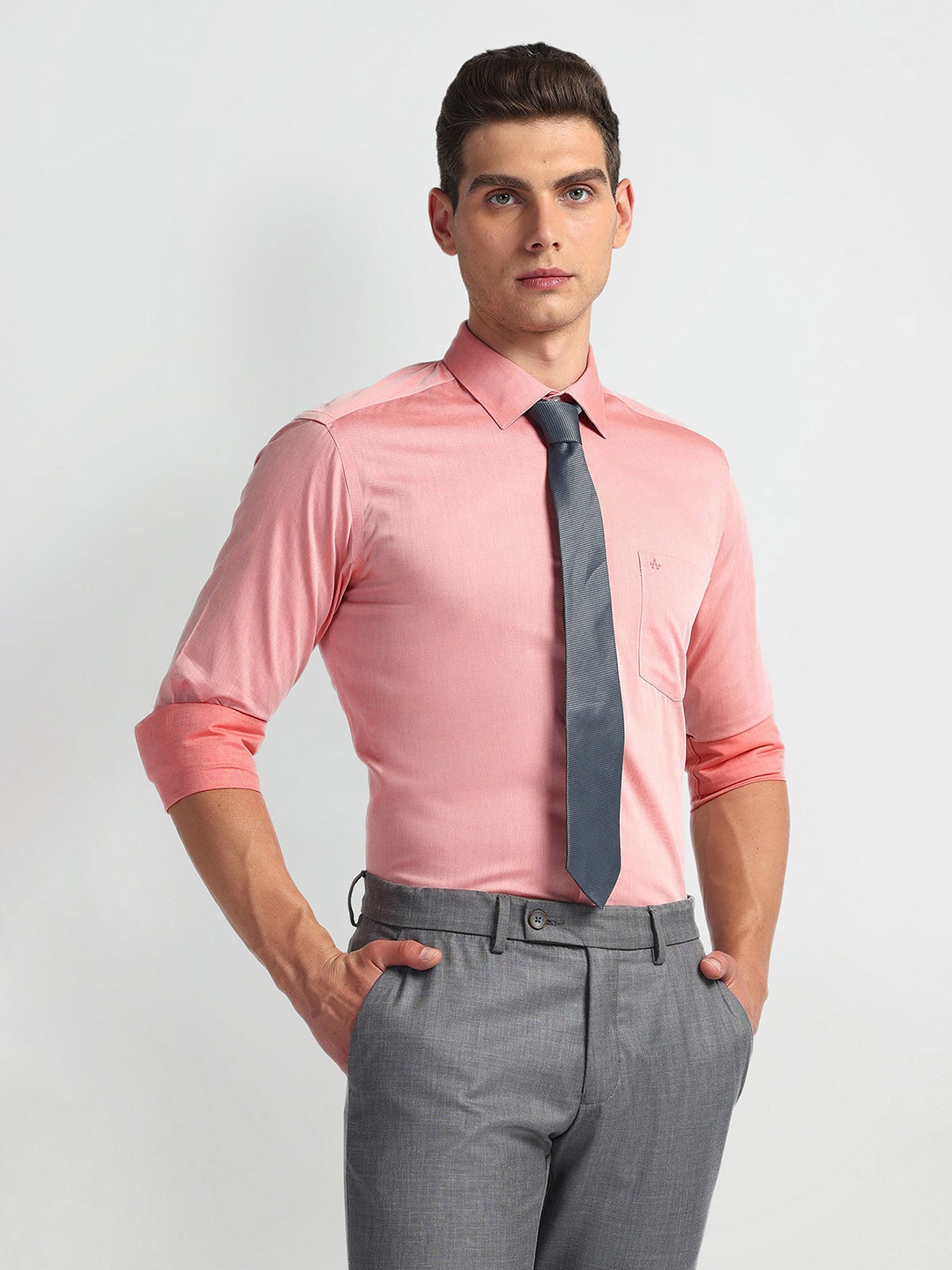 

Arrow Slim Fit Spread Collar Long Sleeves Formal Cotton Autopress Shirt, Red