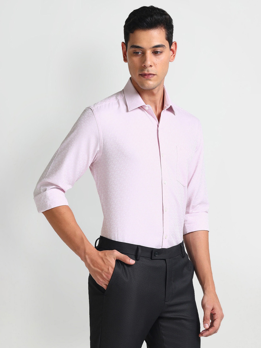 

Arrow Self Design Cotton Spread Collar Slim Fit Formal Shirt, Purple