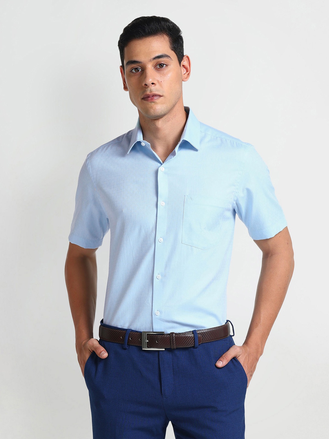 

Arrow Classic Fit Spread Collar Short Sleeves Cotton Formal Shirt, Blue