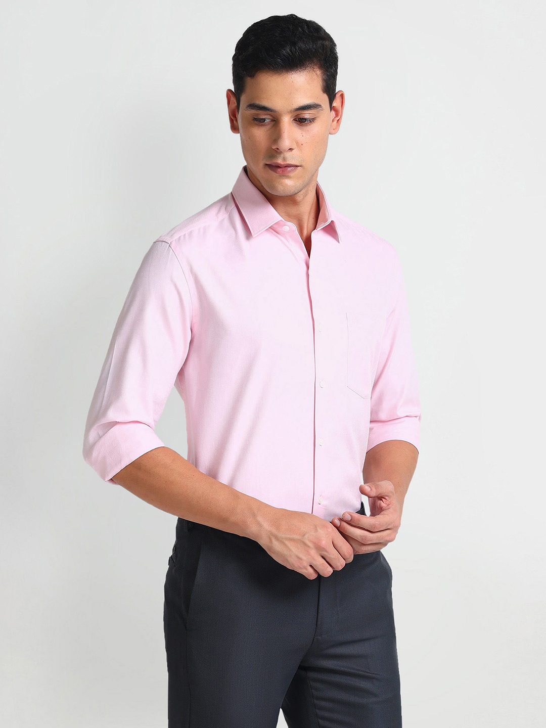

Arrow Self Design Cotton Spread Collar Twill Slim Fit Formal Shirt, Pink