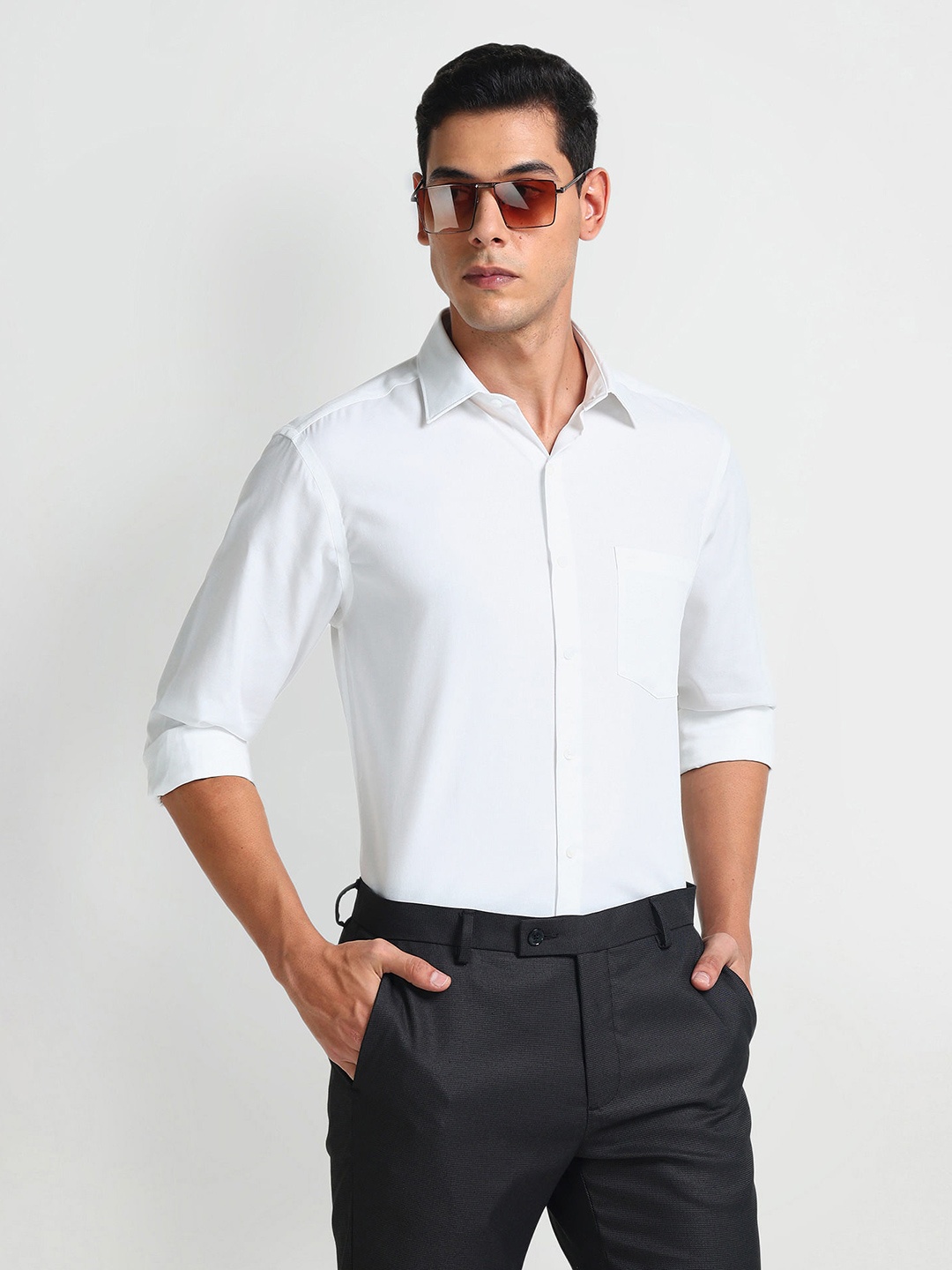 

Arrow Collar Long Sleeves Stripes Formal Cotton Shirt, White