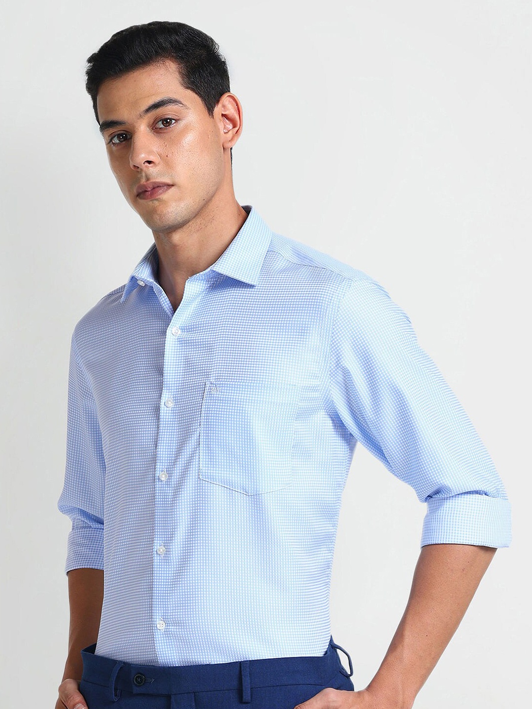 

Arrow Micro Checks Checked Cotton Autopress Formal Shirt, Blue
