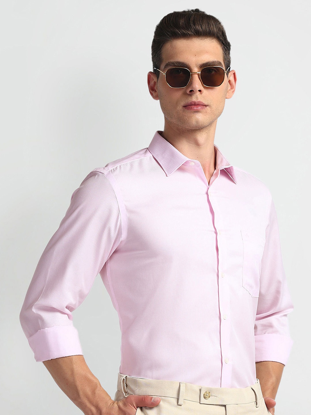 

Arrow Vertical Stripes Striped Cotton Twill Autopress Formal Shirt, Pink