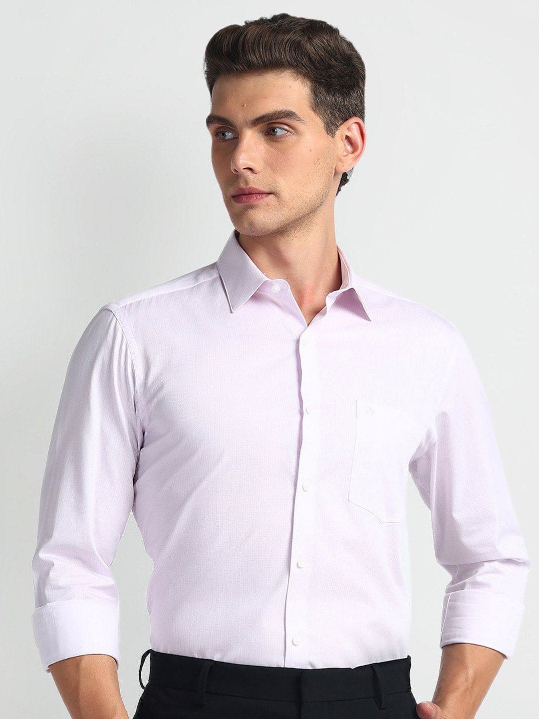 

Arrow Regular Fit Spread Collar Opaque Twill Cotton Formal Shirt, Purple