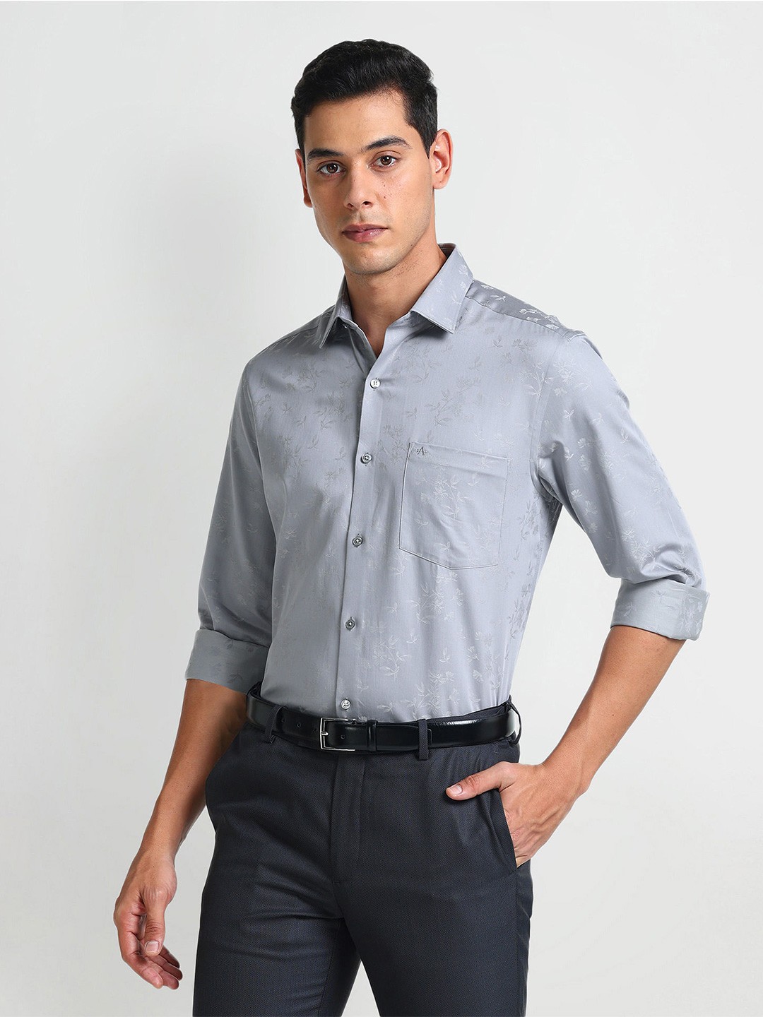 

Arrow Floral Printed Cotton Formal Shirt, Grey