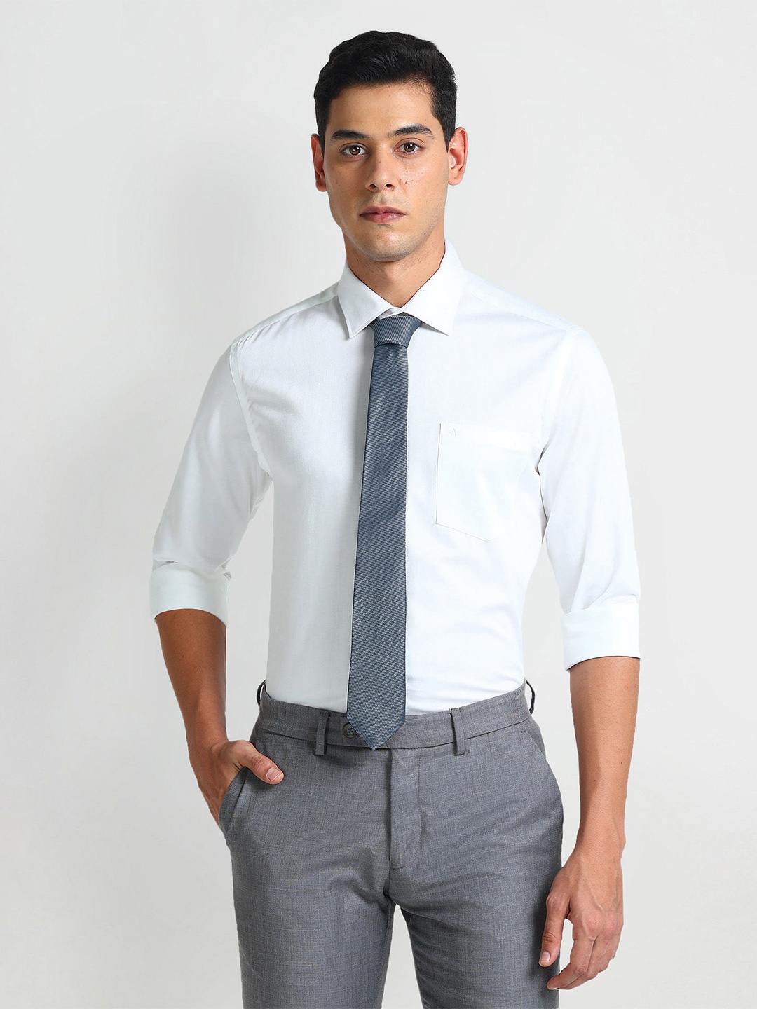 

Arrow Slim Fit Cutaway Collar Opaque Twill Cotton Formal Shirt, White