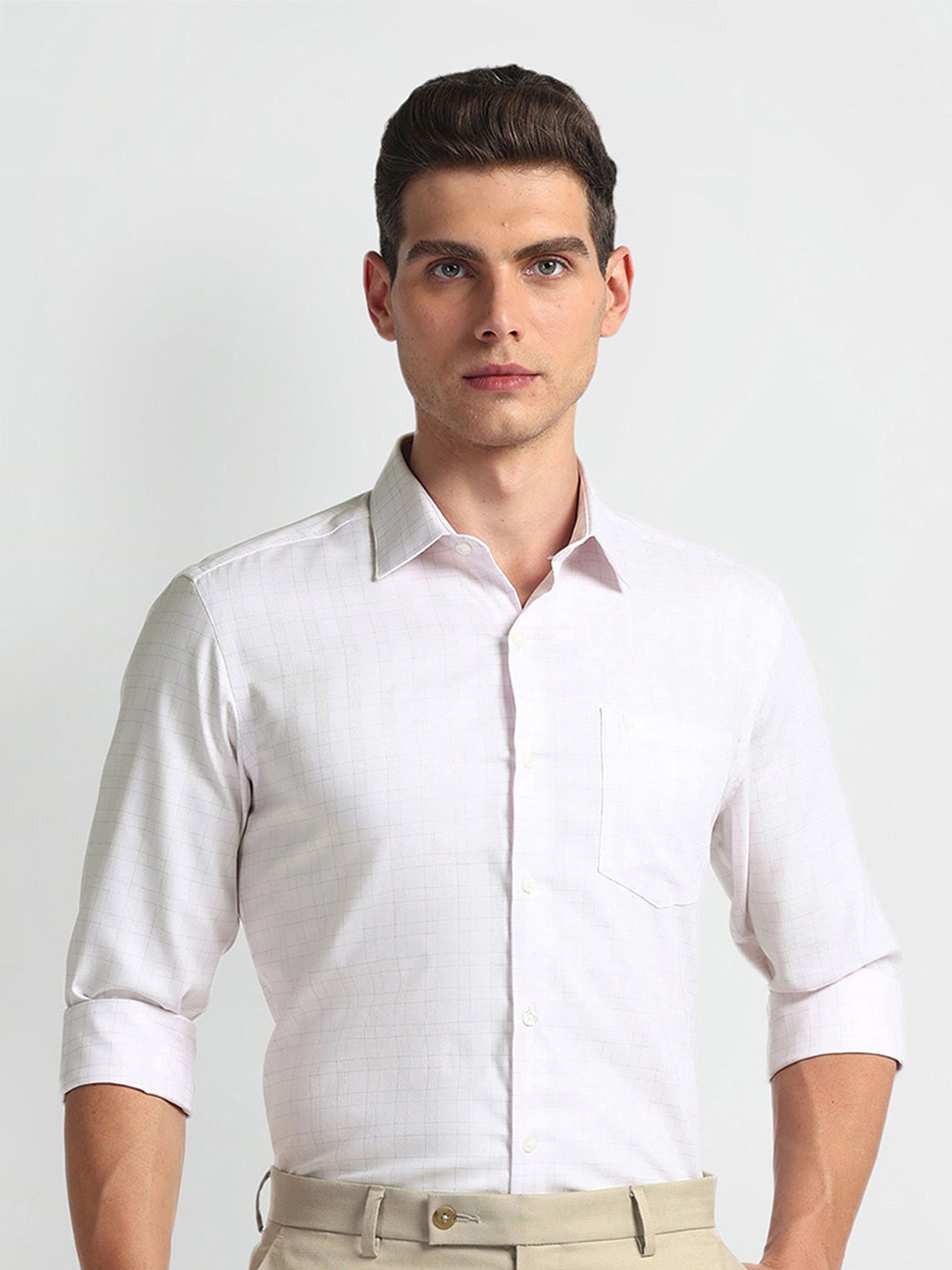 

Arrow Tartan Checked Cotton Twill Slim Fit Autopress Formal Shirt, Pink