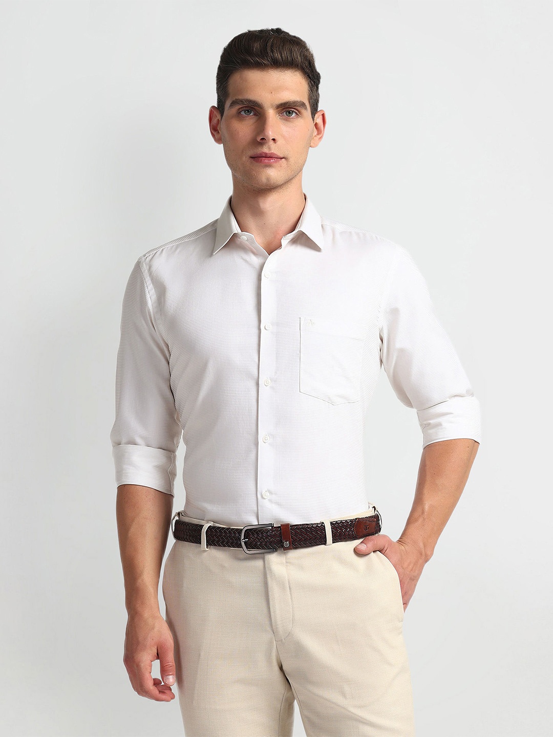 

Arrow Cotton Spread Collar Long Sleeves Twill Formal Shirt, Beige