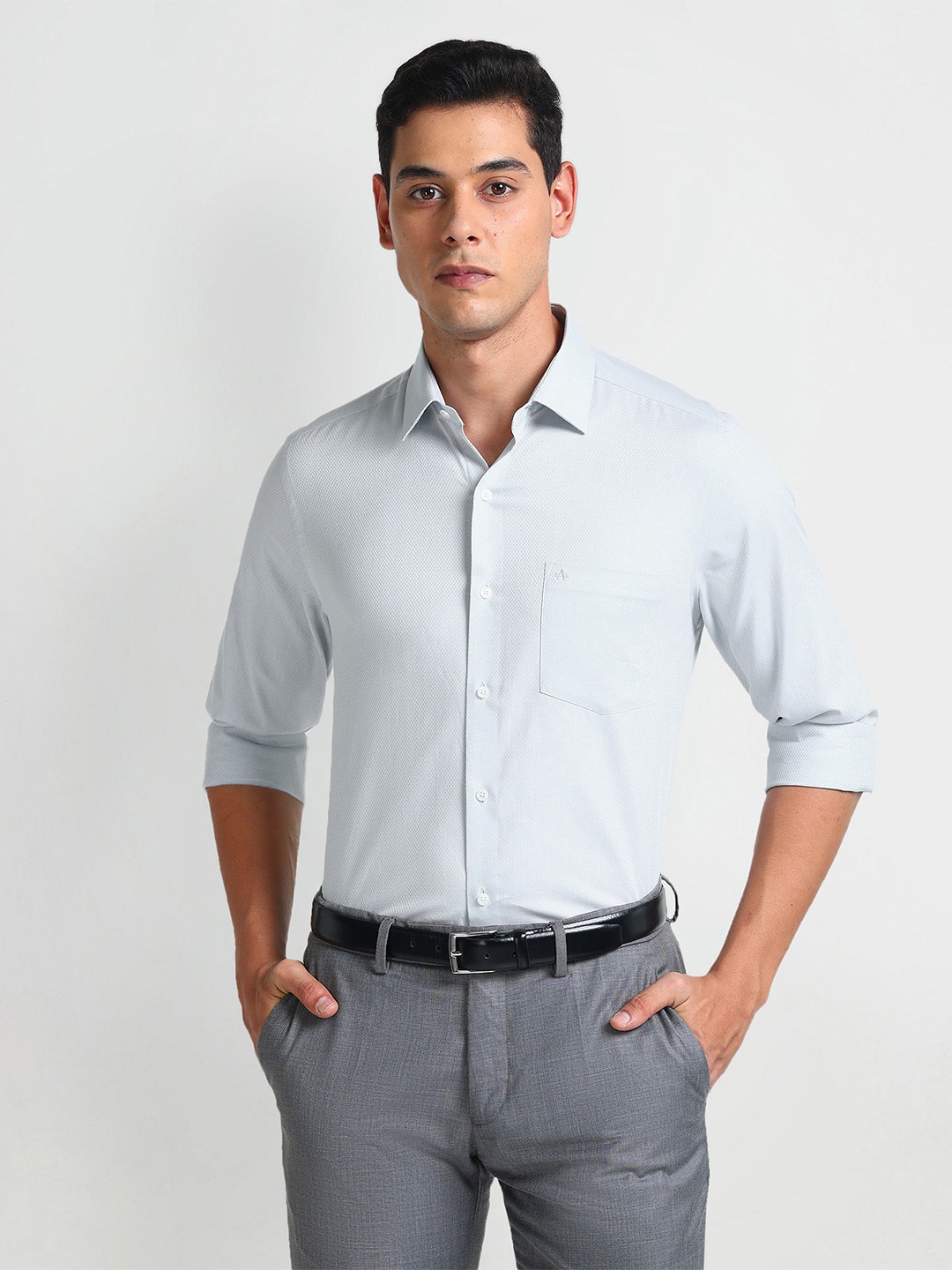 

Arrow Manhattan Slim Fit Spread Collar Opaque Cotton Formal Shirt, Grey