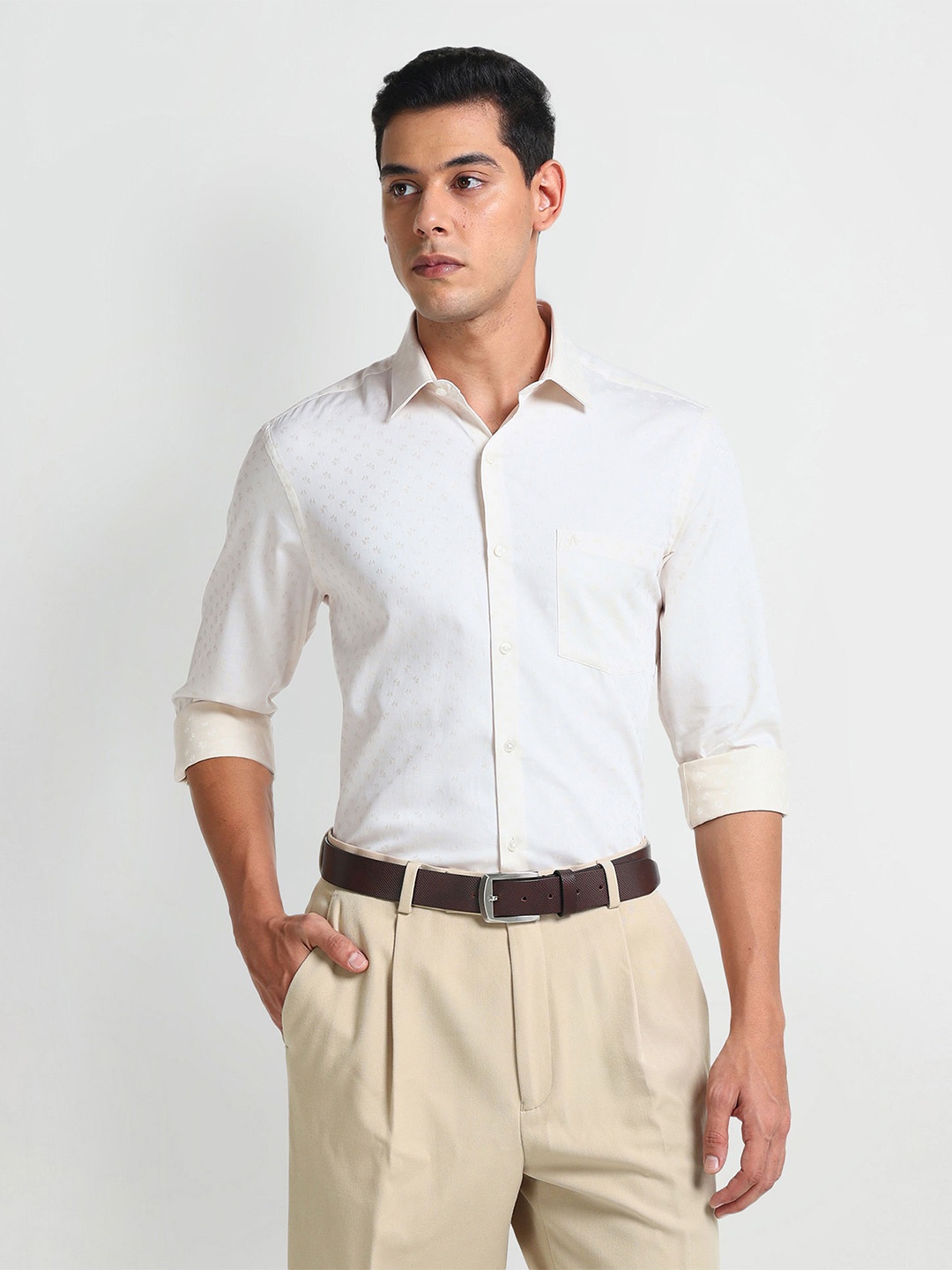 

Arrow Floral Printed Cotton Spread Collar Formal Shirt, Yellow