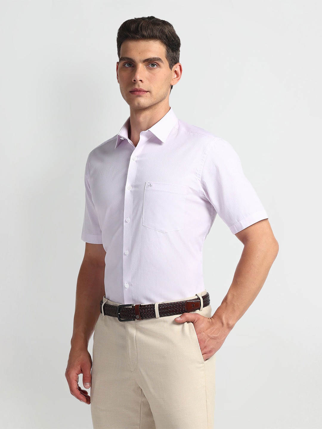 

Arrow Geometric Print Spread Collar Long Sleeves Cotton Formal Shirt, Purple