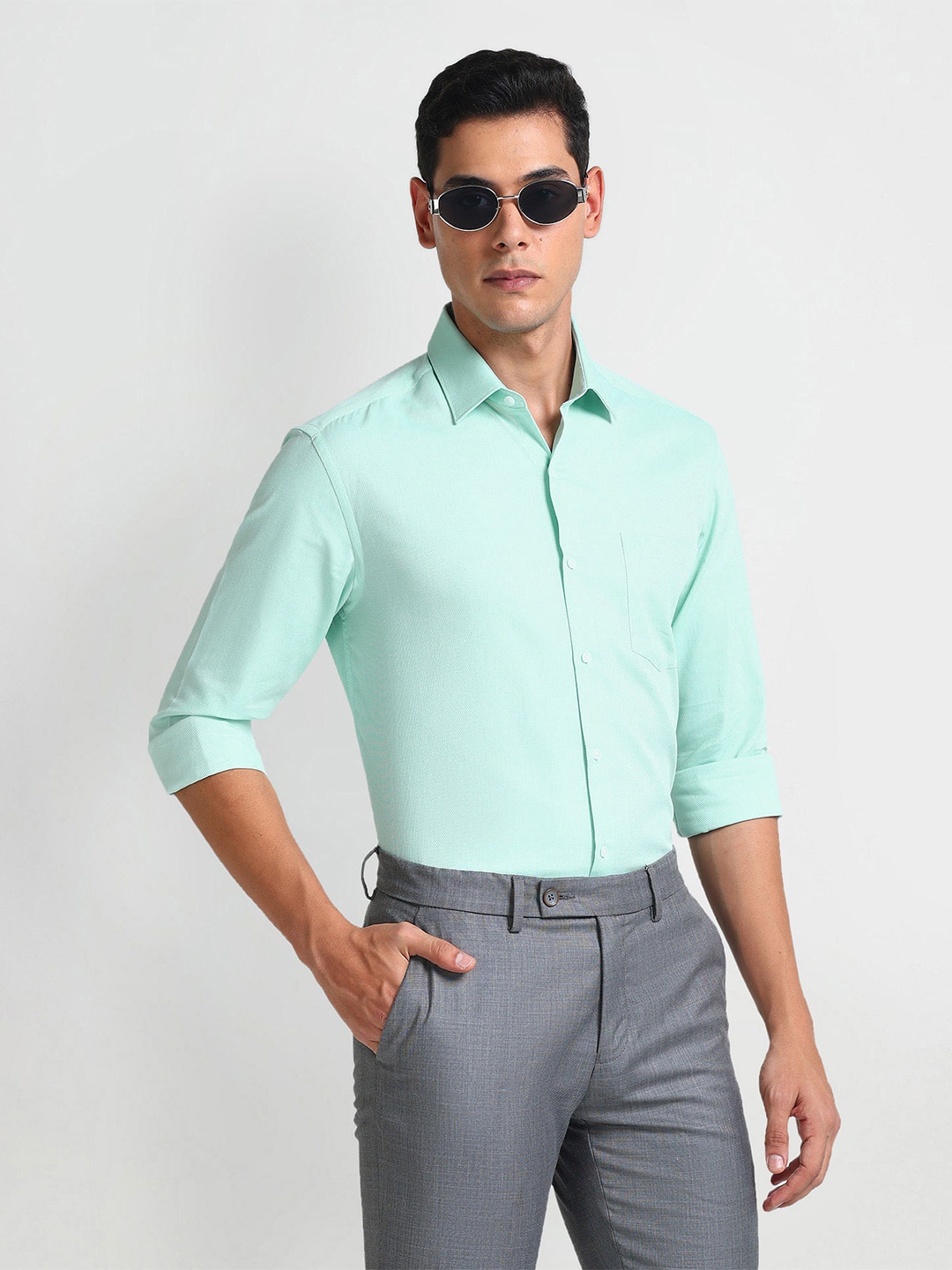 

Arrow Slim Fit Spread Collar Long Sleeves Cotton Formal Shirt, Green