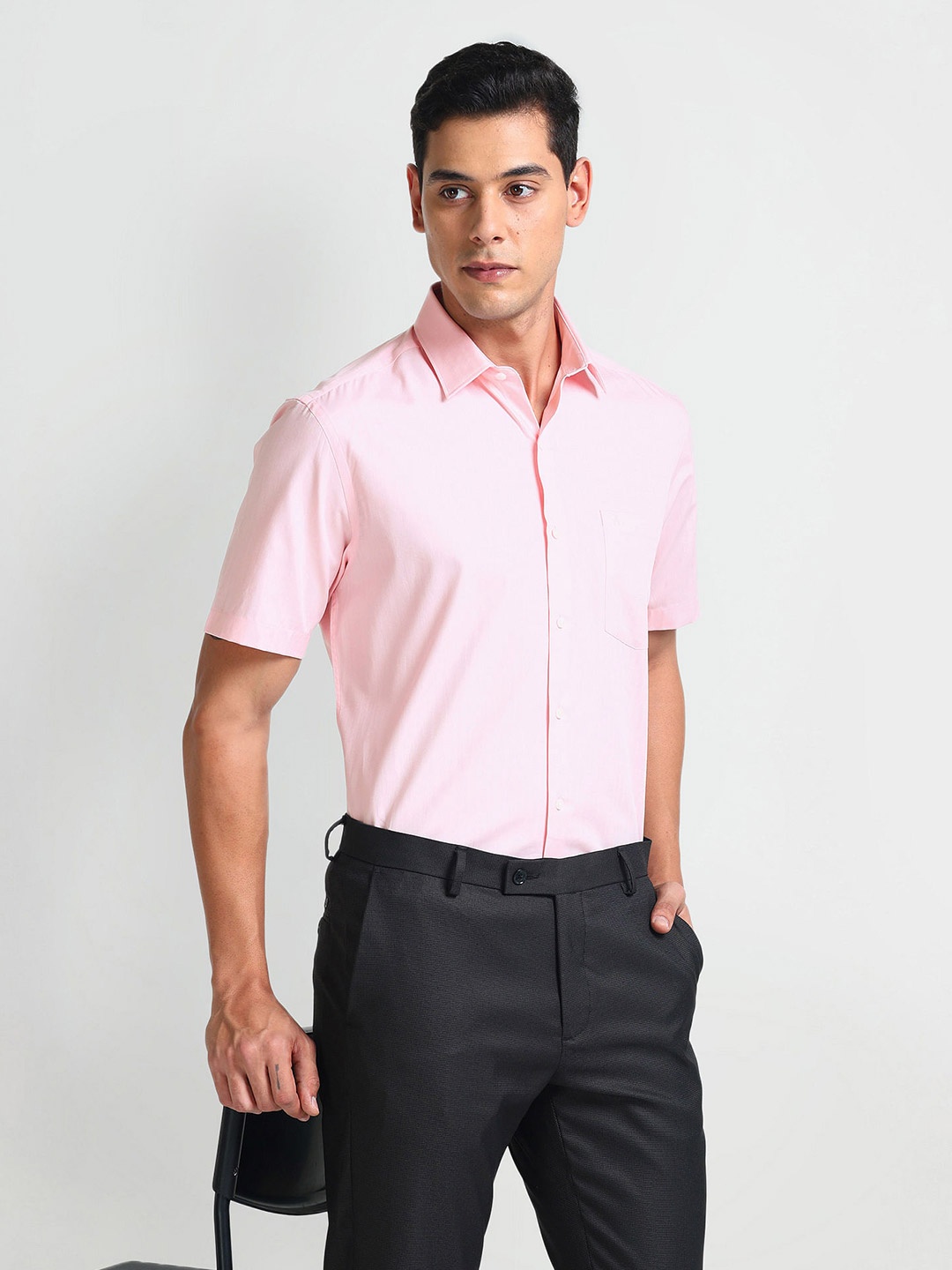 

Arrow Regular Fit Spread Collar Opaque Cotton Formal Shirt, Pink