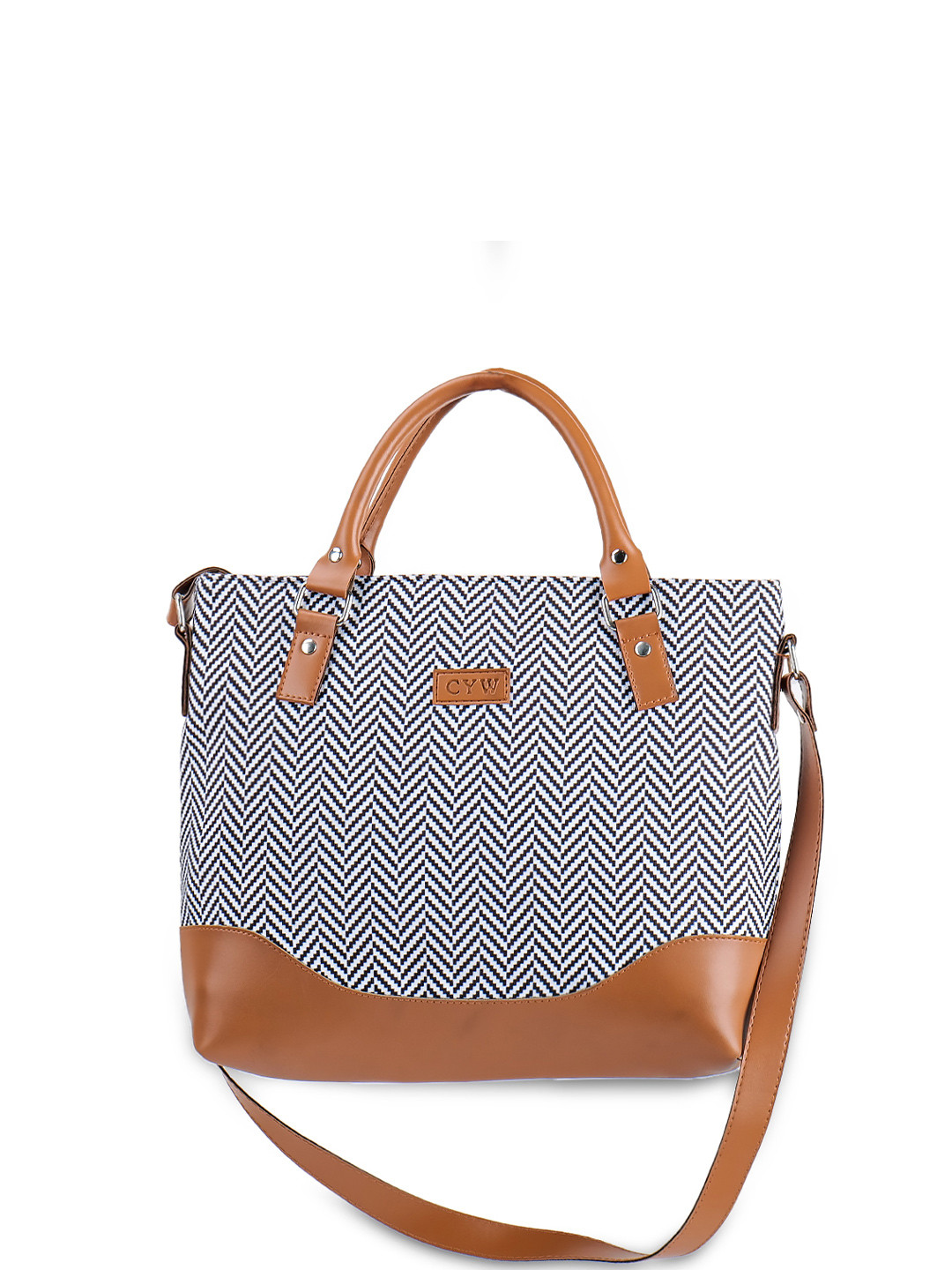 

CYW Chevron Printed Structured Handheld Bag, Black