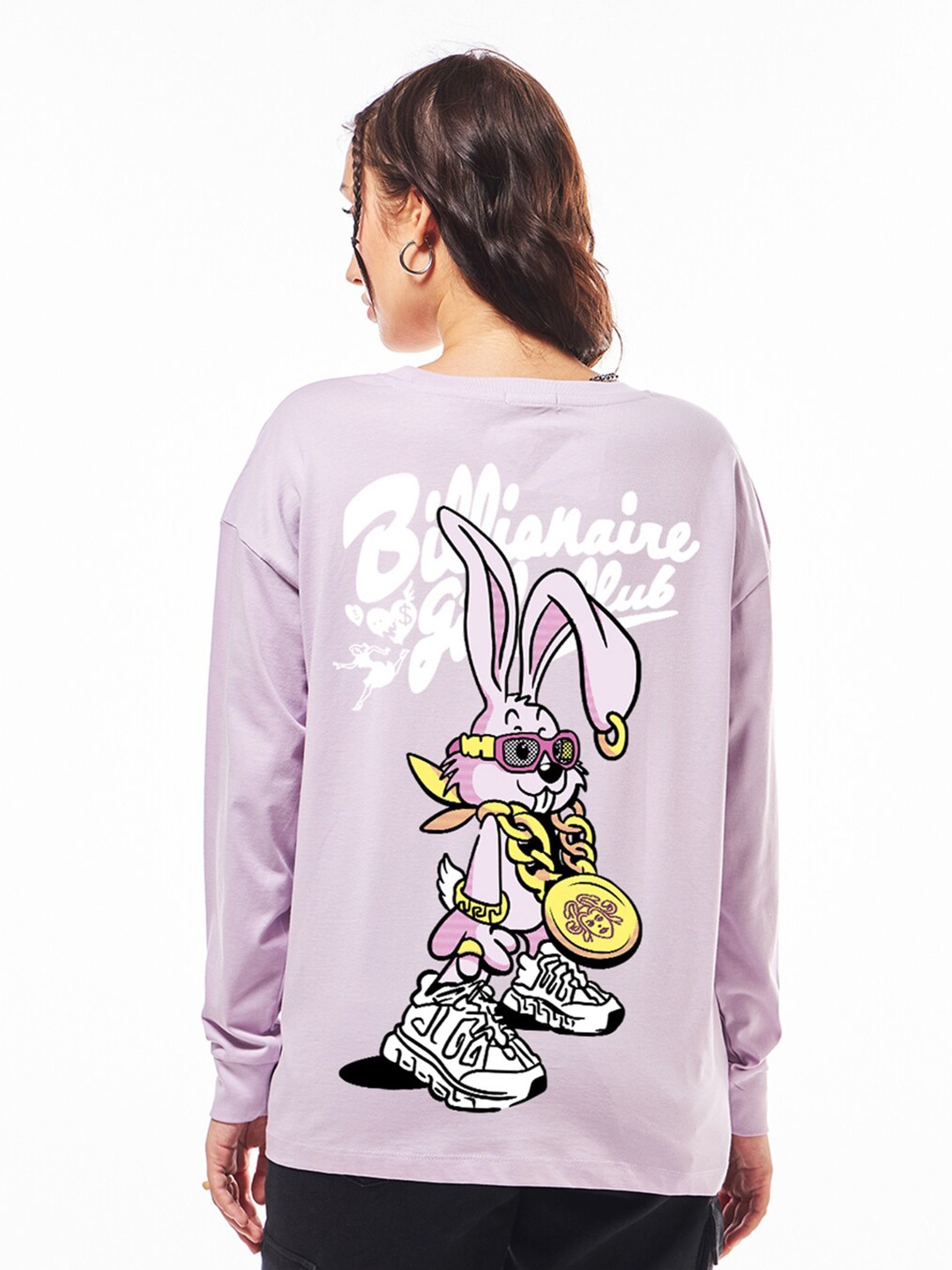 

Bewakoof Purple Lilac Bloom Billionaire Graphic Printed Oversized Cotton T-shirt
