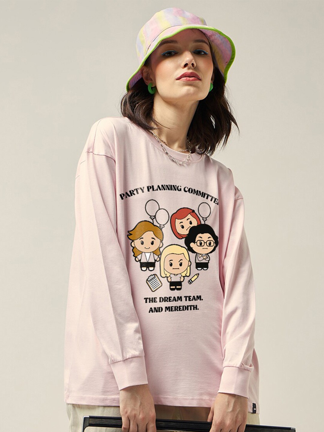 Bewakoof Pink The Office Merchandise Graphic Printed Oversized Cotton T-shirt