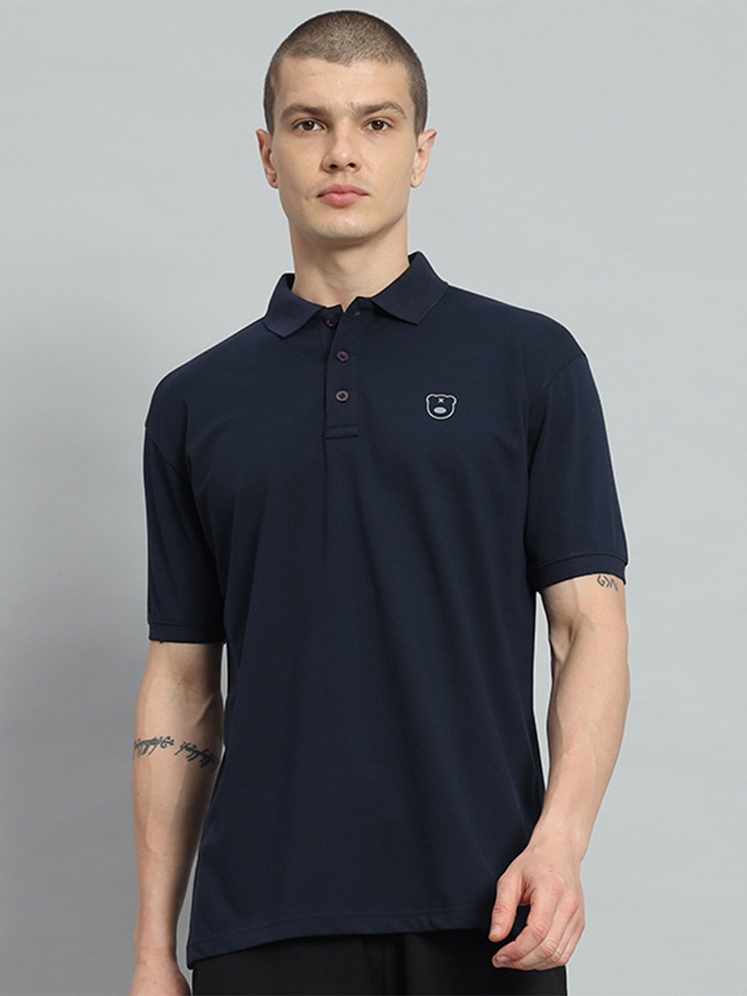 

GRIFFEL Polo Collar Cotton T-shirt, Navy blue