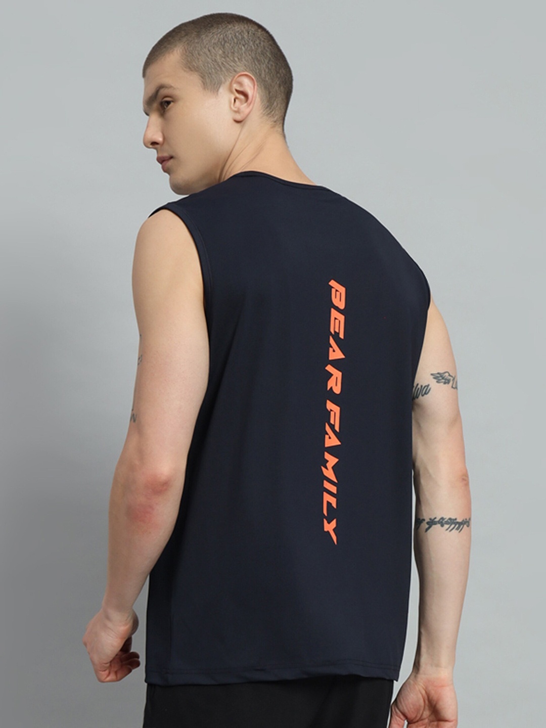 

GRIFFEL Typography Printed Round Neck Sleeveless Cotton T-shirt, Blue