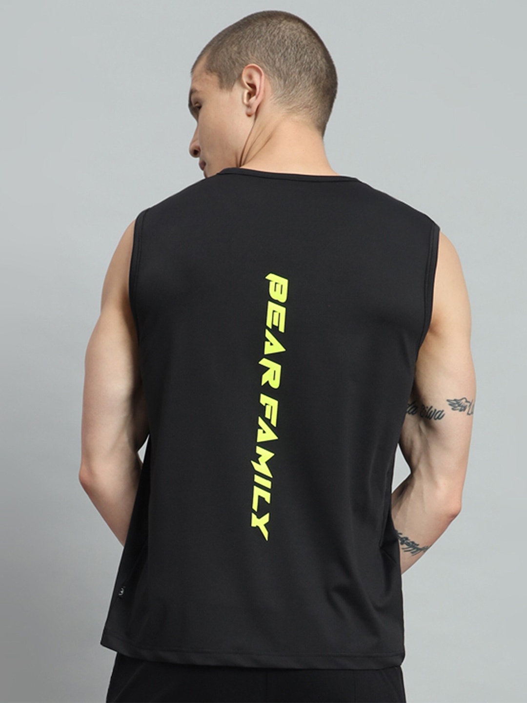 

GRIFFEL Typography Printed Round Neck Sleeveless Cotton T-shirt, Black