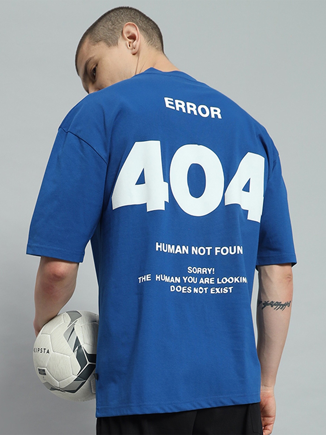 

GRIFFEL Typography Printed Drop-Shoulder Sleeves Cotton Oversized T-shirt, Blue