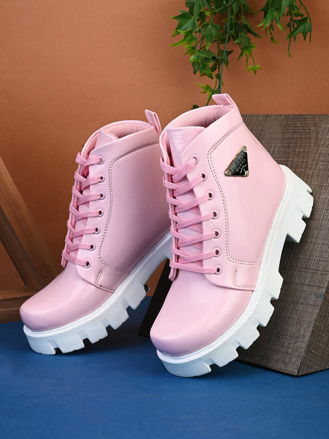 

IMCOLUS Women Round Toe Platform Heeled Chunky Boots, Pink