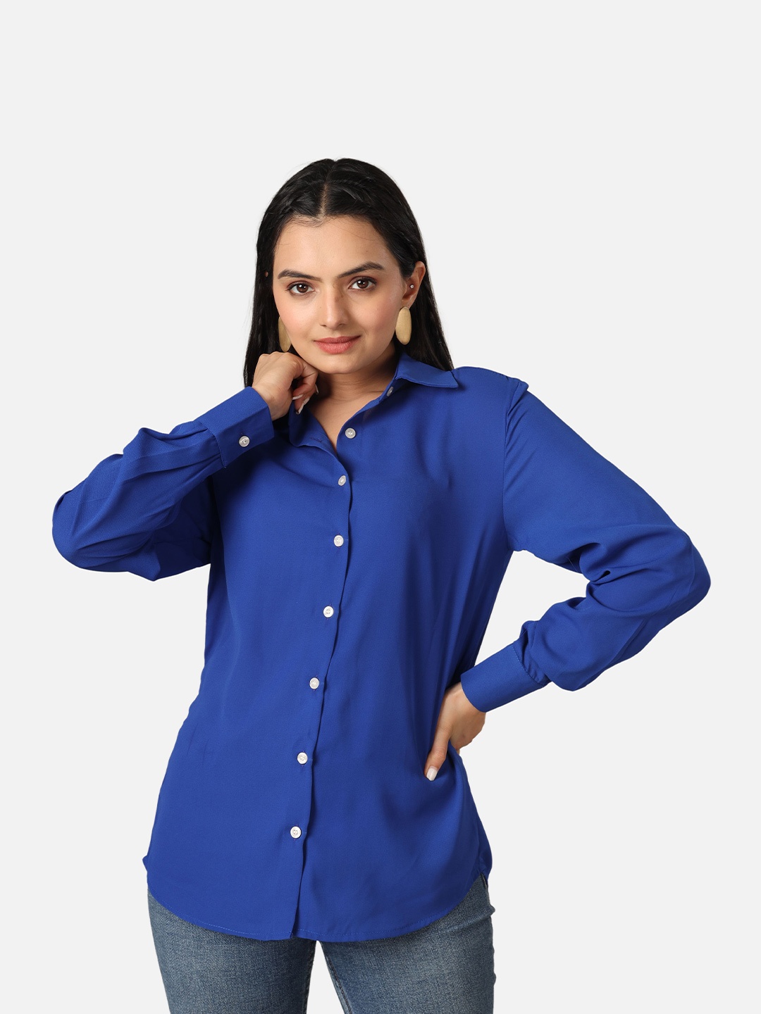 

NEOFAA Custom Fit Spread Collar Semi Sheer Casual Shirt, Blue