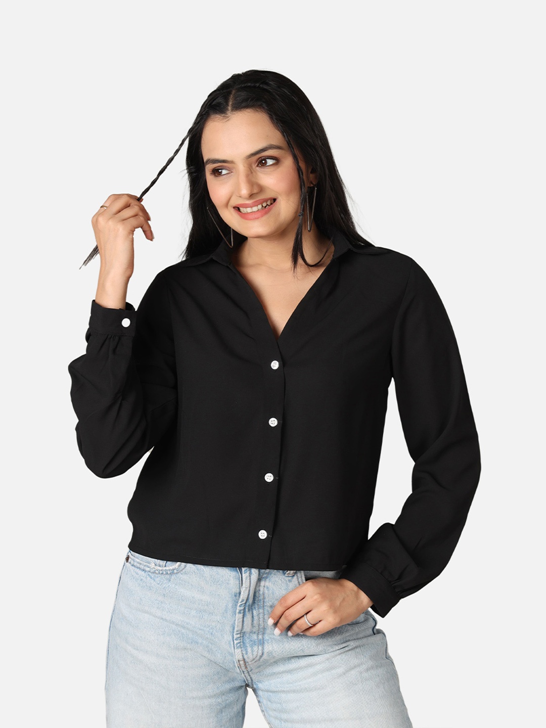 

NEOFAA Custom Fit Spread Collar Semi Sheer Casual Shirt, Black