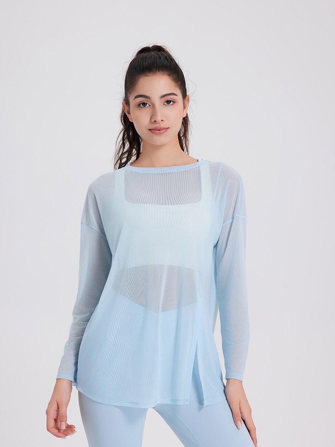 

JC Collection Semi Sheer Longline Top, Blue