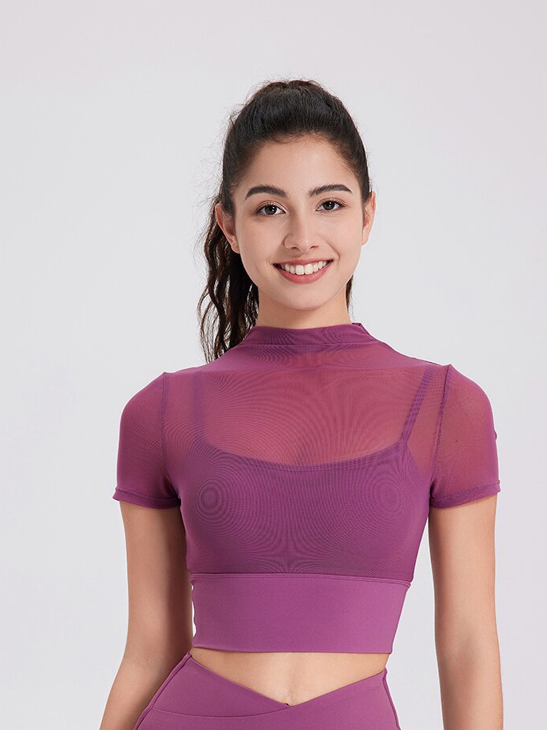 

JC Collection High Neck Fitted Crop Top, Fuchsia