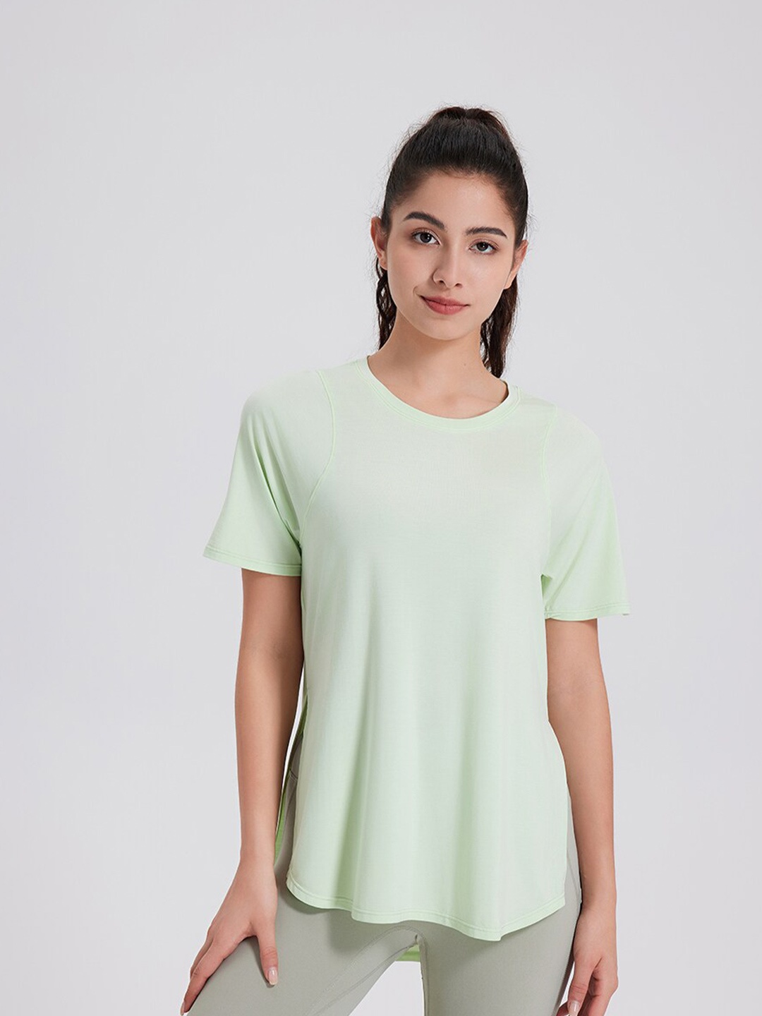 

JC Collection Round Neck Longline High-Low Sports Top, Green