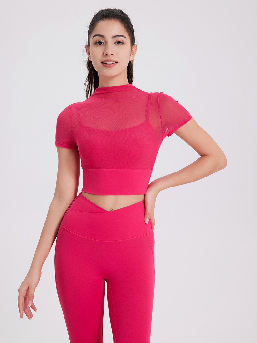 

JC Collection High Neck Fitted Crop Top, Pink