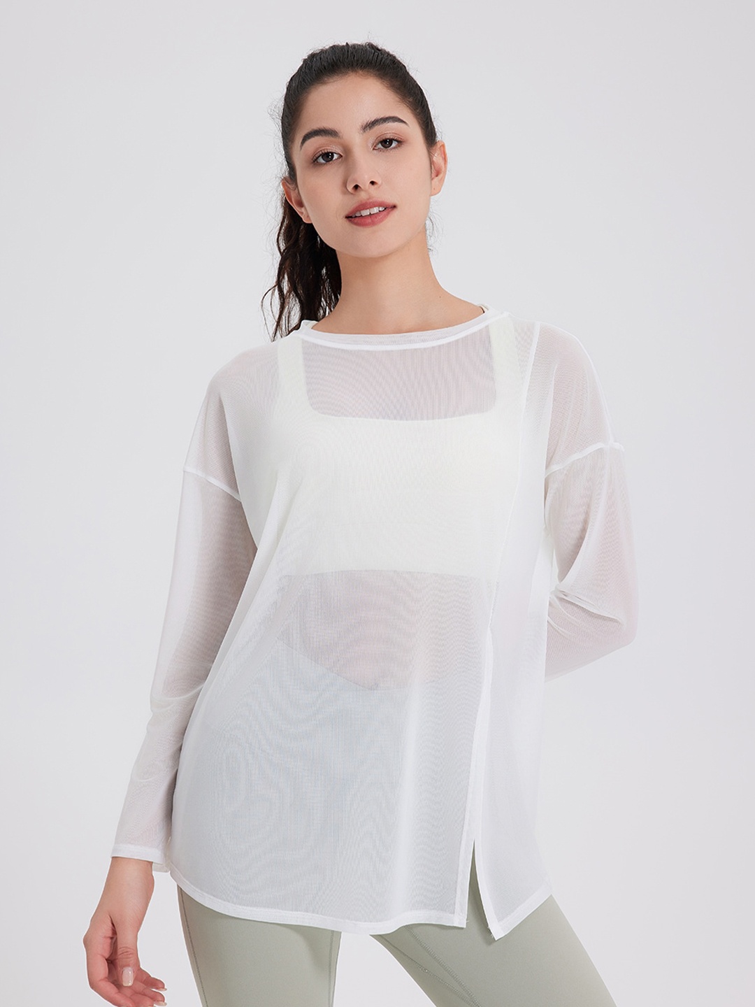 

JC Collection Sheer Round Neck Regular Top, White