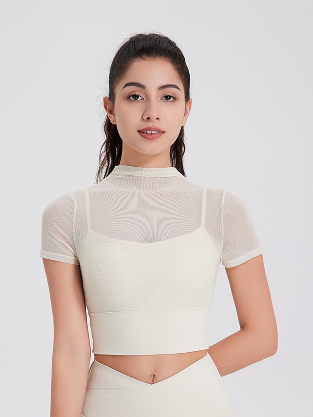 

JC Collection High Neck Fitted Crop Sports Top, White